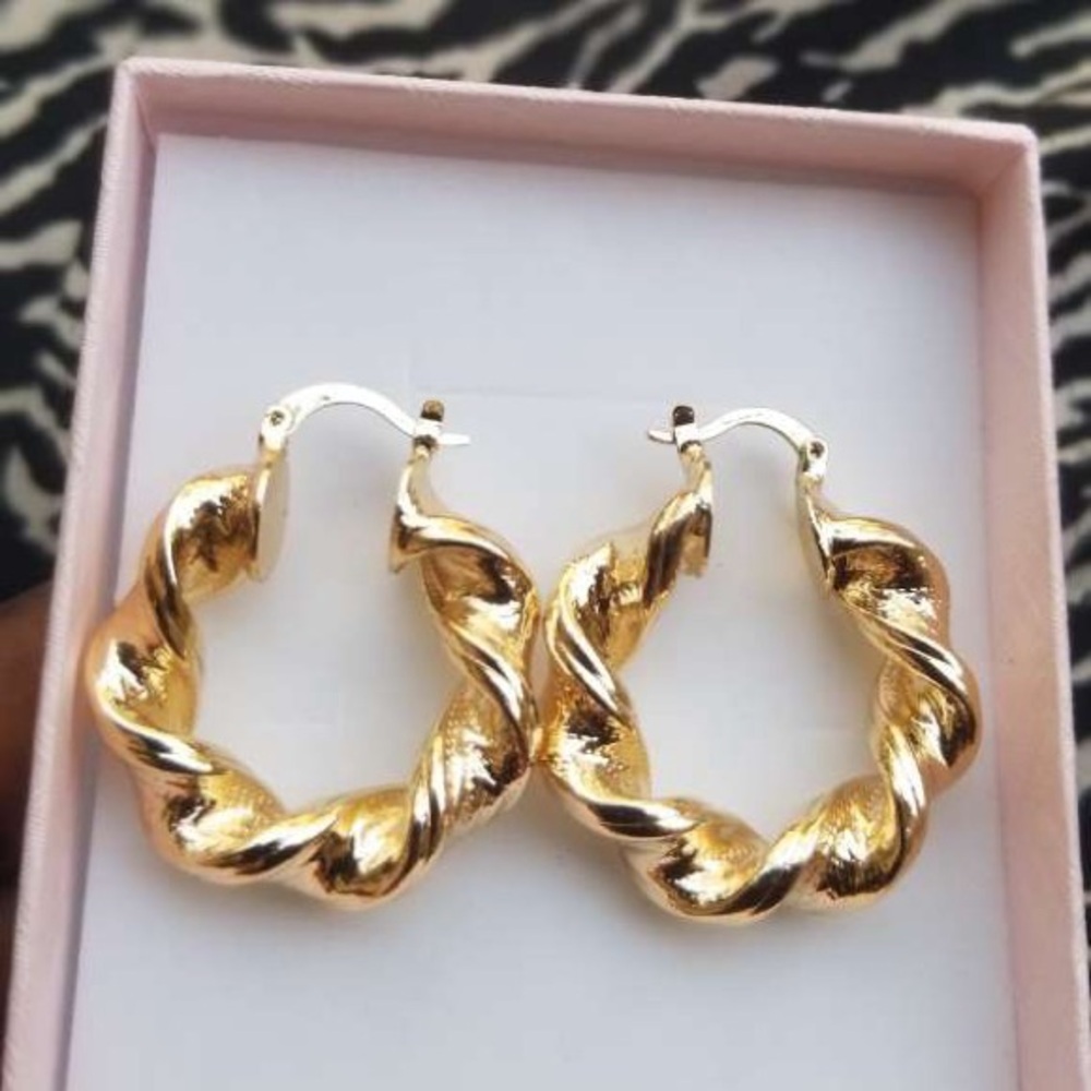 Elegant Gold Plated Twisted Hoop Earrings